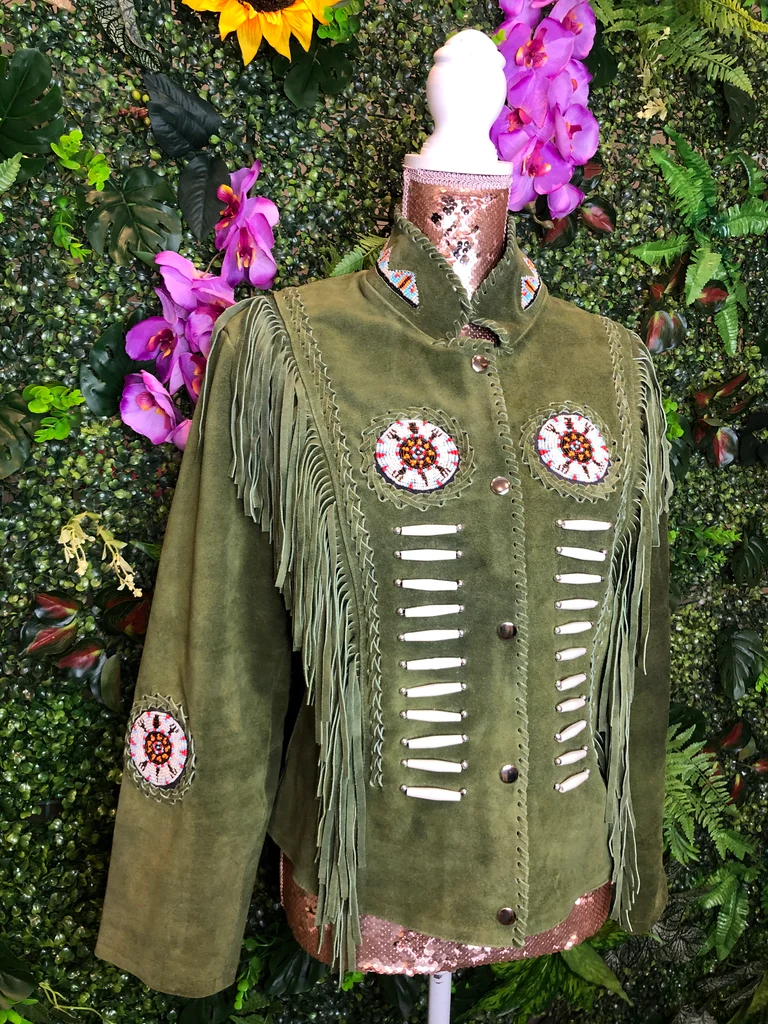 Arizona Dark Green Tassel Suede Jacket - Image 3