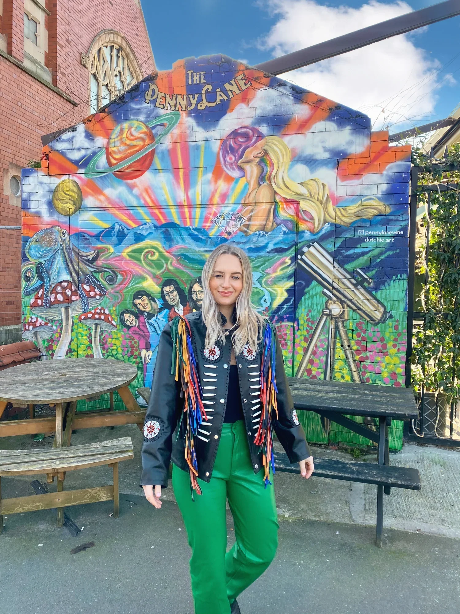 Arizona Short Black Tassel Leather Jacket in Rainbow - Image 3