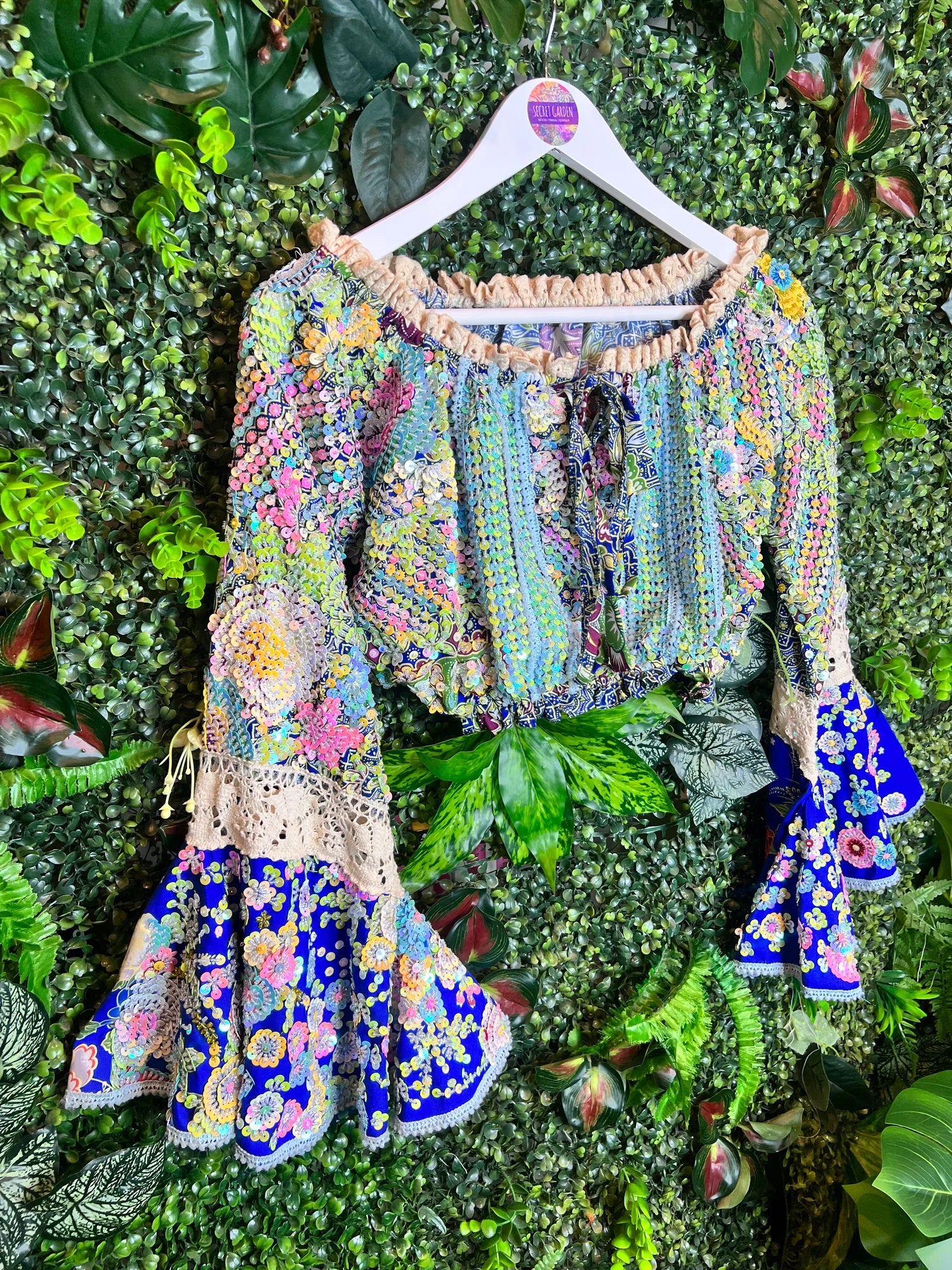 Gypsy Soul Flower Off The Shoulder Top - Blue & Green - Image 4