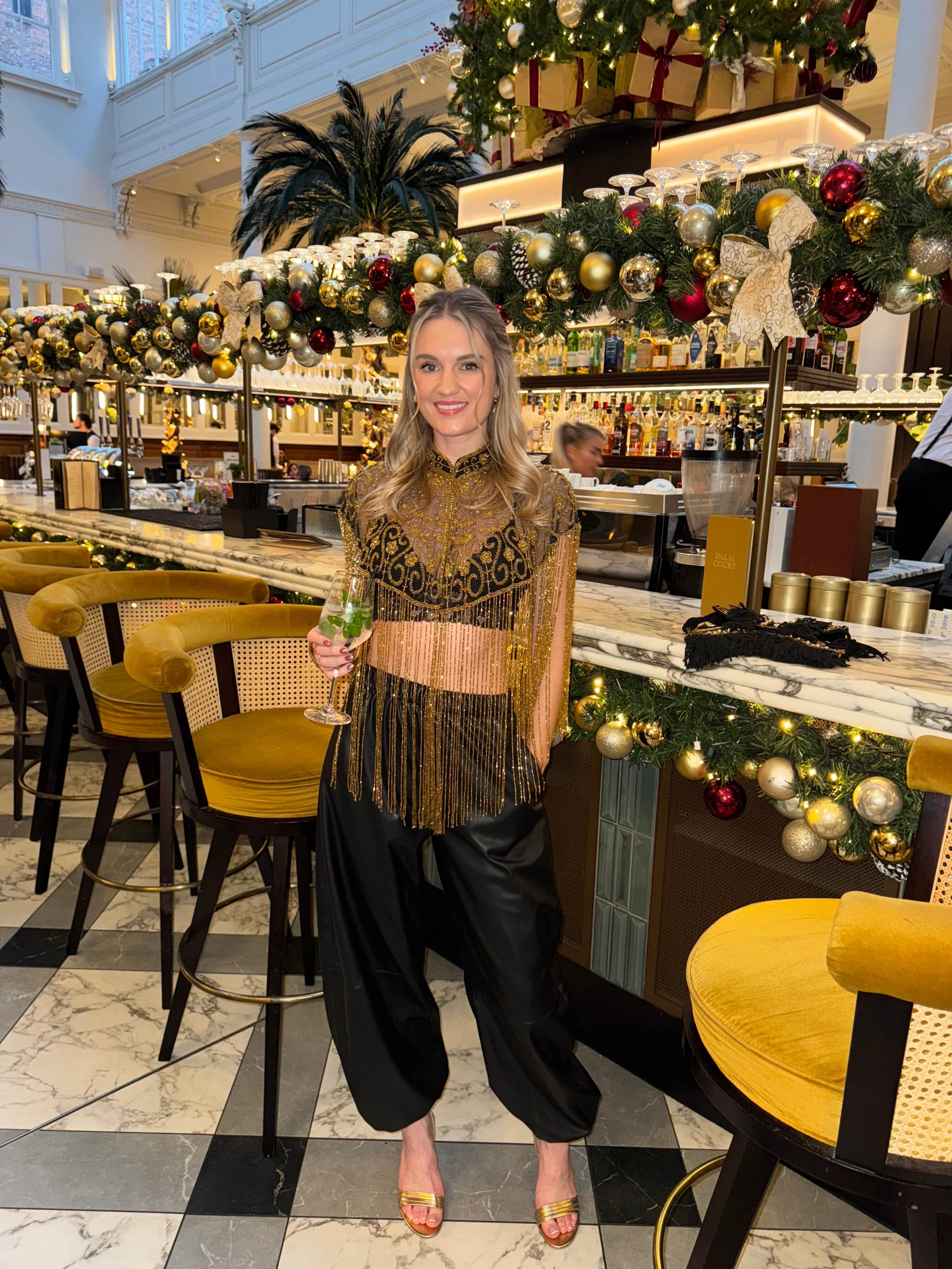 Embellished Tassel Beaded Cape - Black & Gold Flower - Image 3