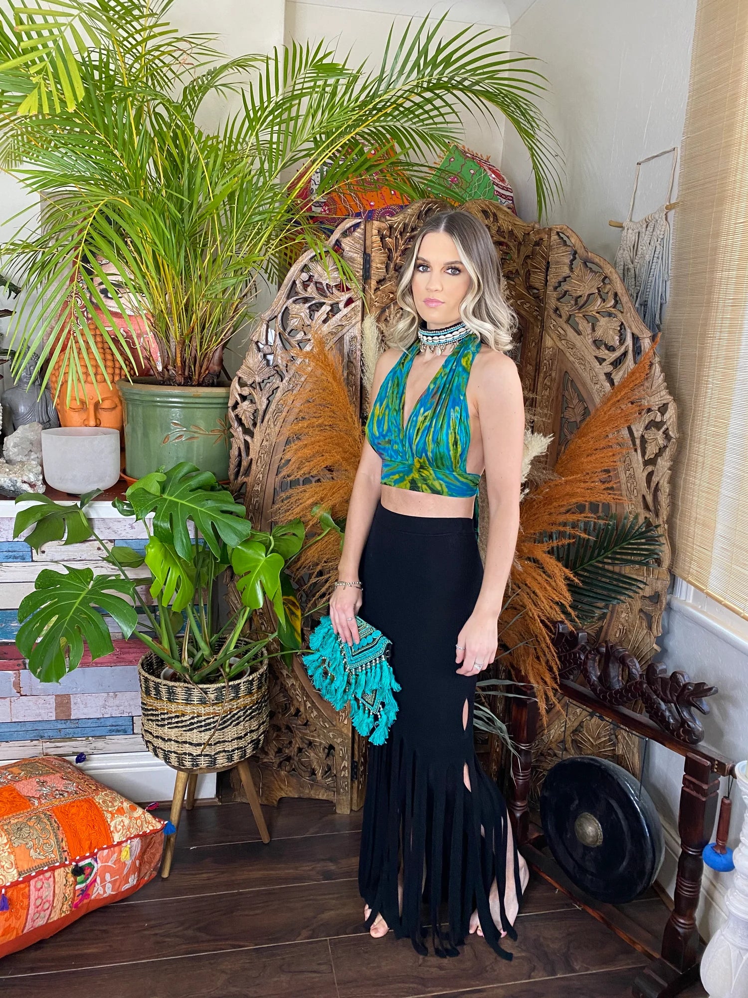 Tie Dye Crop Halter Neck Top - Green - Image 3